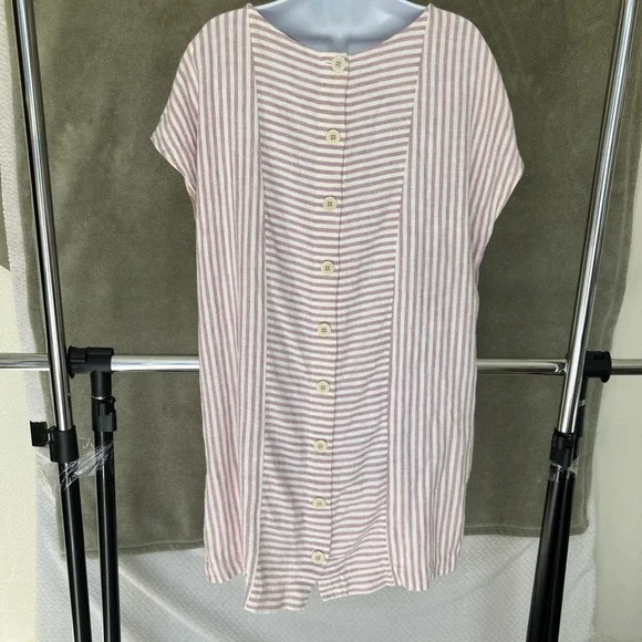 Madewell Striped Tunic Shift Dress Linen Blend Coastal Preppy Button Back XL - Picture 2 of 10